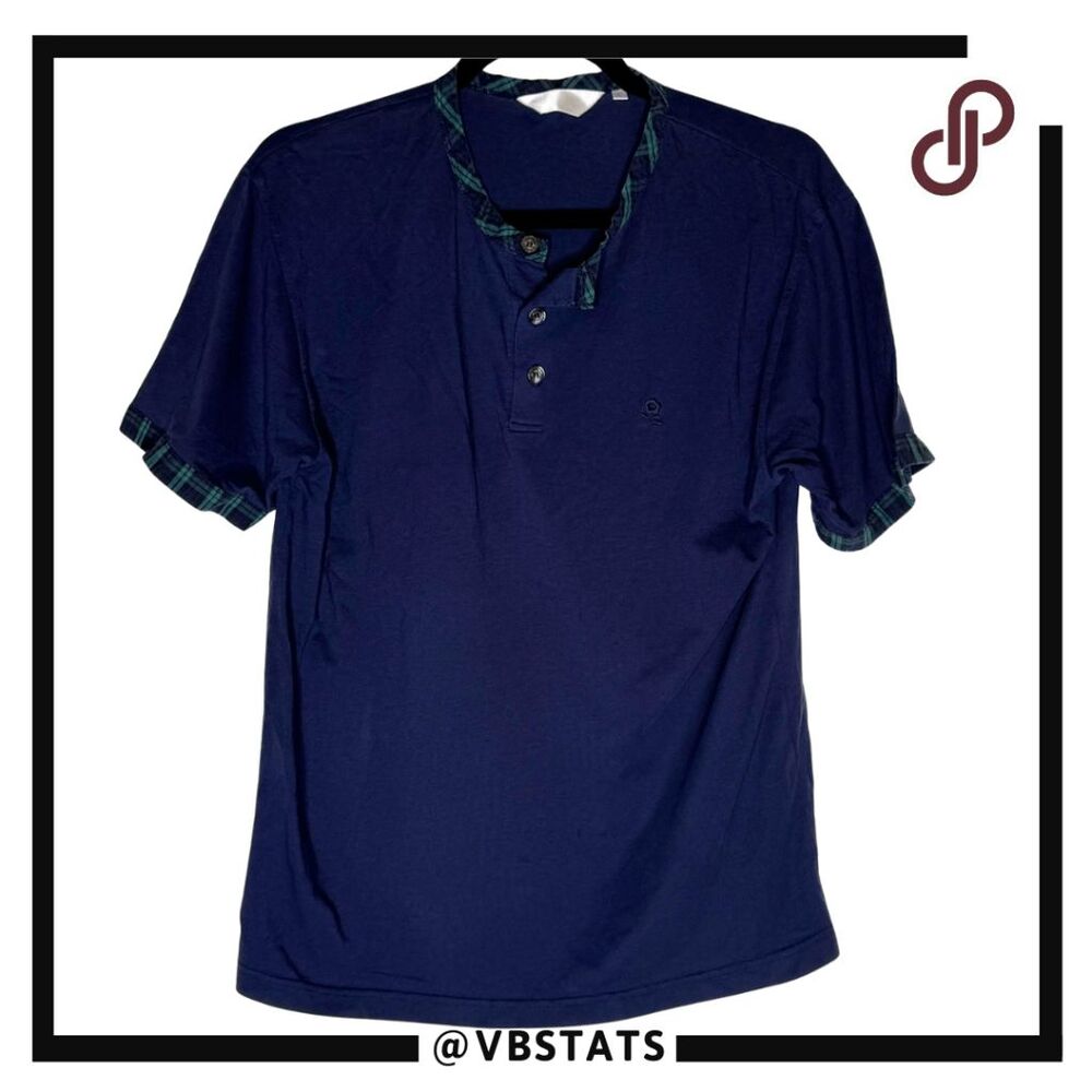 Montagut‎ Paris Women's Relaxed Short Sleeve Henley T-Shirt Blue Size Large